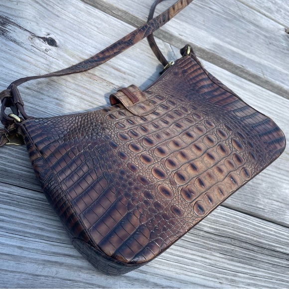 Brahmin Isabelle Pecan Brown Embossed Leather Shoulder Crossbody Purse hand Bag - Picture 8 of 15